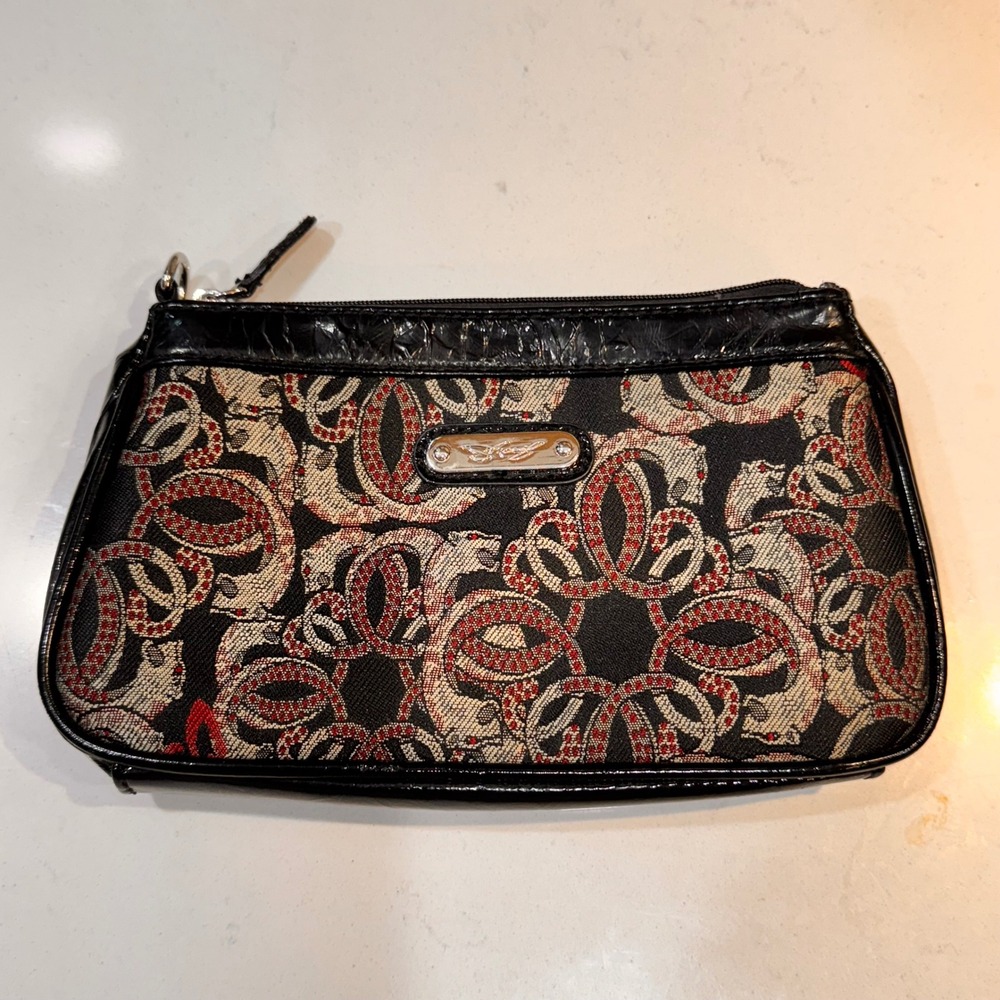 Sharif Clutch Purse Evening Bag Wristlet Handbag Black‎ Red Gold Pattern